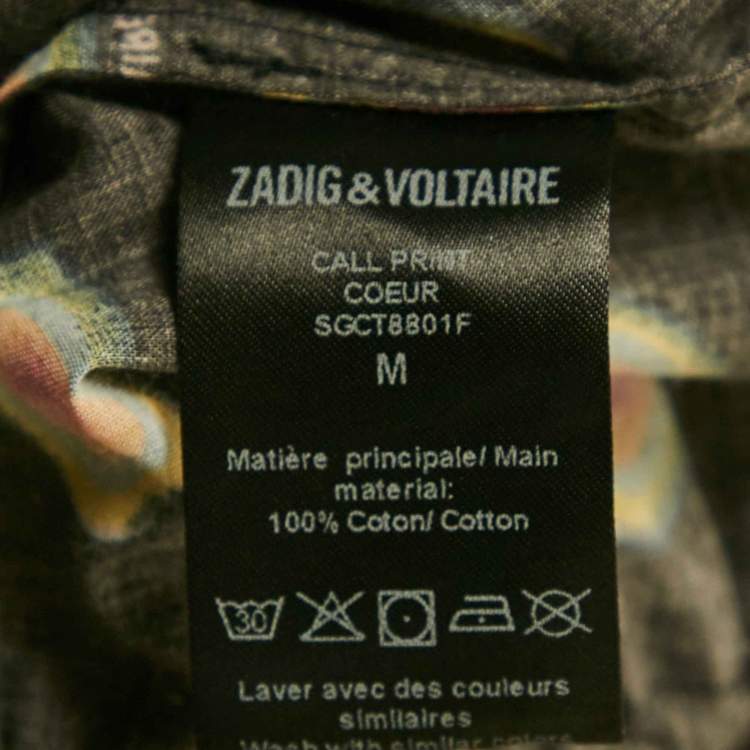 Pre Owned Zadig & Voltaire Black Call Print Cotton Coeur Playsuit M