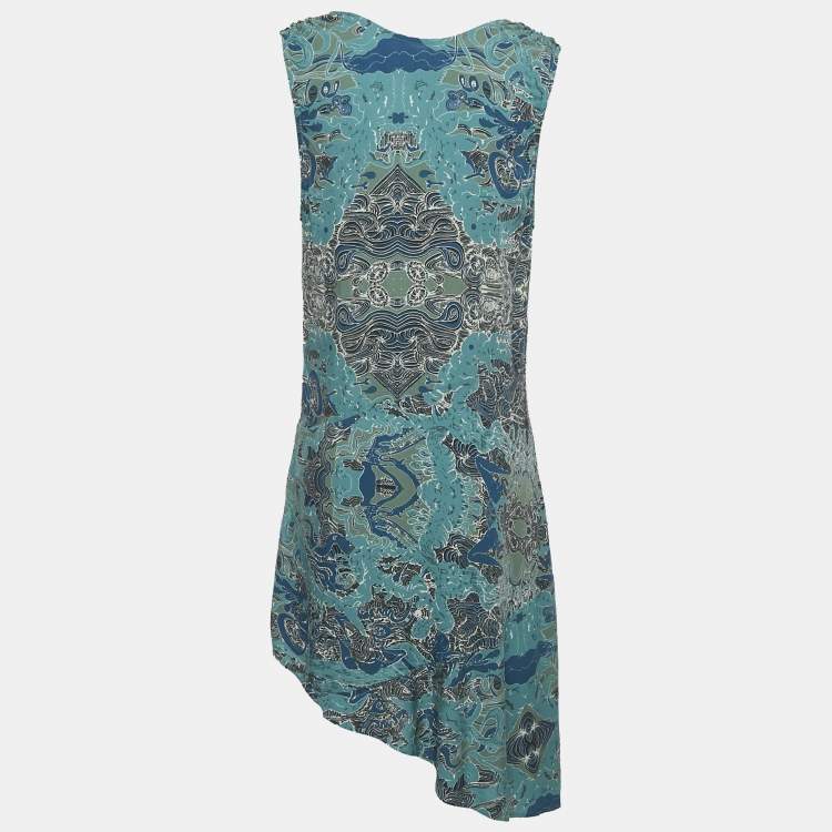 Pre Owned Zadig & Voltaire Blue Root Print Raw Edge Detail Asymmetric Dress S