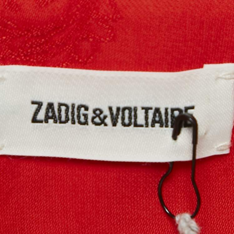 Pre Owned Zadig & Voltaire Red Paisley Jacquard Open Front Blazer S