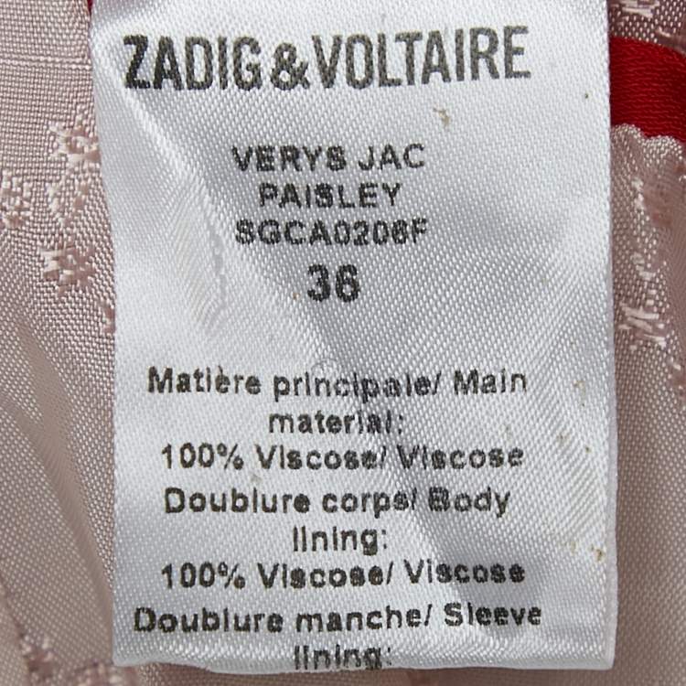 Pre Owned Zadig & Voltaire Red Paisley Jacquard Open Front Blazer S