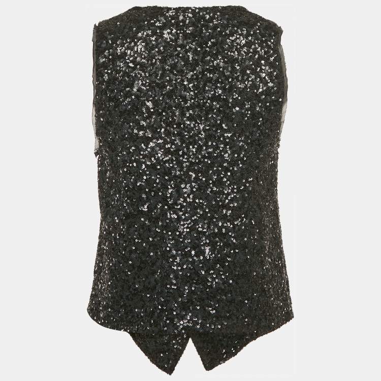 Pre Owned Zadig & Voltaire Black Sequin Button Front Emilie Waistcoat M