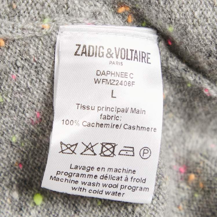 Pre Owned Zadig & Voltaire Grey Textured Cashmere Daphnee Cardigan L