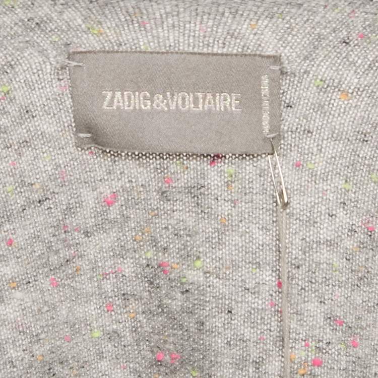 Pre Owned Zadig & Voltaire Grey Textured Cashmere Daphnee Cardigan L