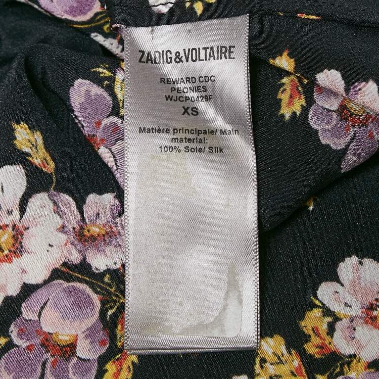Pre Owned Zadig & Voltaire Black Peonies Print Silk Pleated Button Front Maxi Dress XS