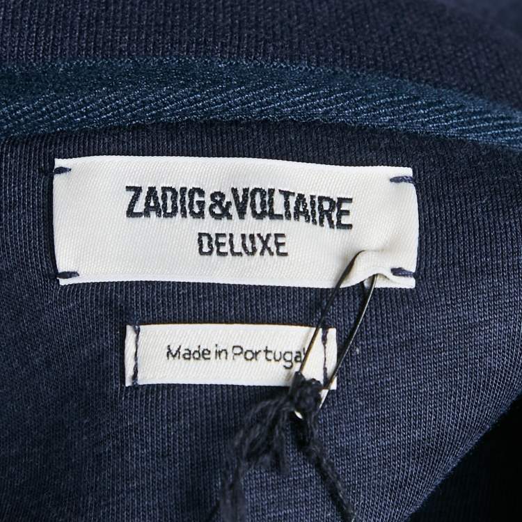 Pre Owned Zadig & Voltaire Deluxe Navy Blue Striped Neoprene Zip Up Hoodie L