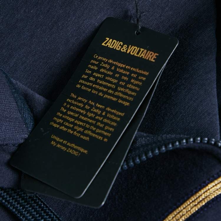 Pre Owned Zadig & Voltaire Deluxe Navy Blue Striped Neoprene Zip Up Hoodie L