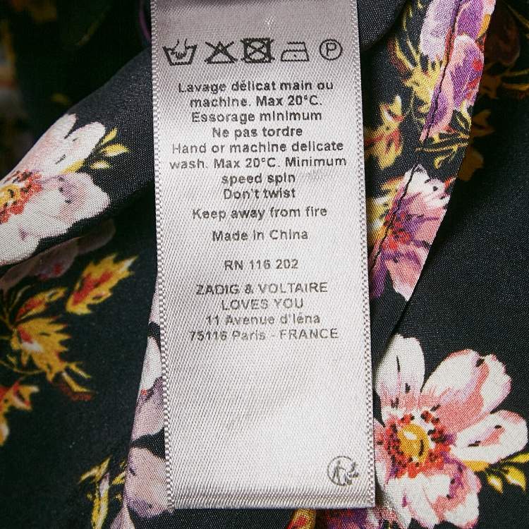 Pre Owned Zadig & Voltaire Black Floral Print Silk Pleated Button Front Maxi Dress XS