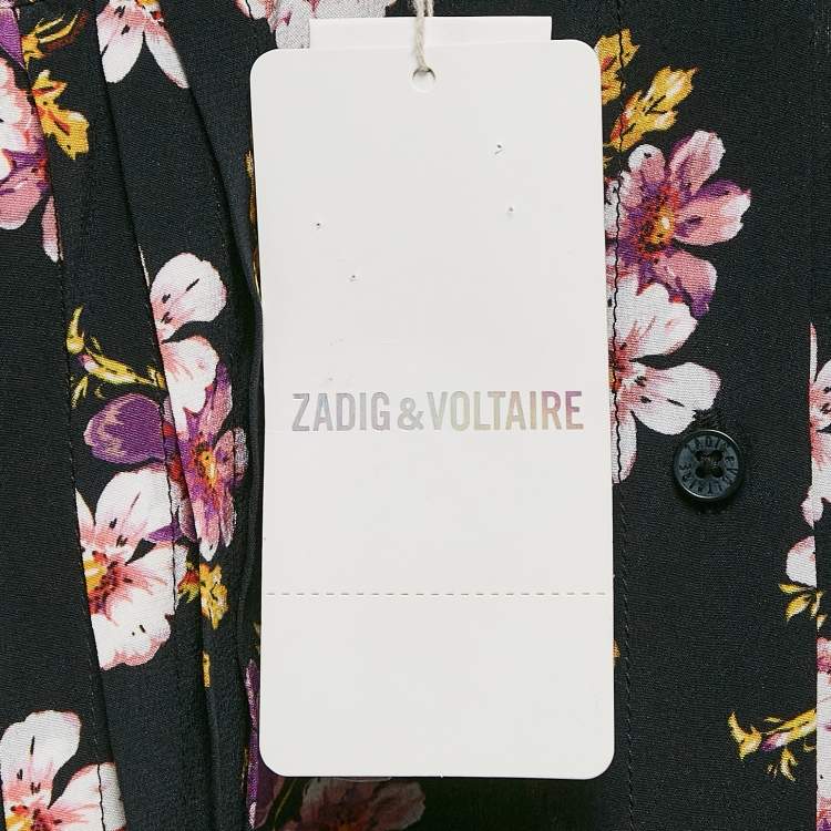 Pre Owned Zadig & Voltaire Black Floral Print Silk Pleated Button Front Maxi Dress XS