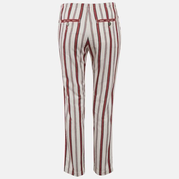 Pre Owned Zadig & Voltaire Cream Striped Cotton Raye Trousers S
