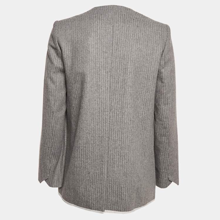 Pre Owned Zadig & Voltaire Grey Striped Wool Blend Judo Style Ville Jacket M
