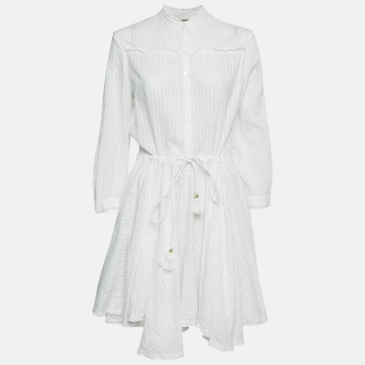 Pre Owned Zadig & Voltaire White Striped Lace Trim Cotton Mini Dress L