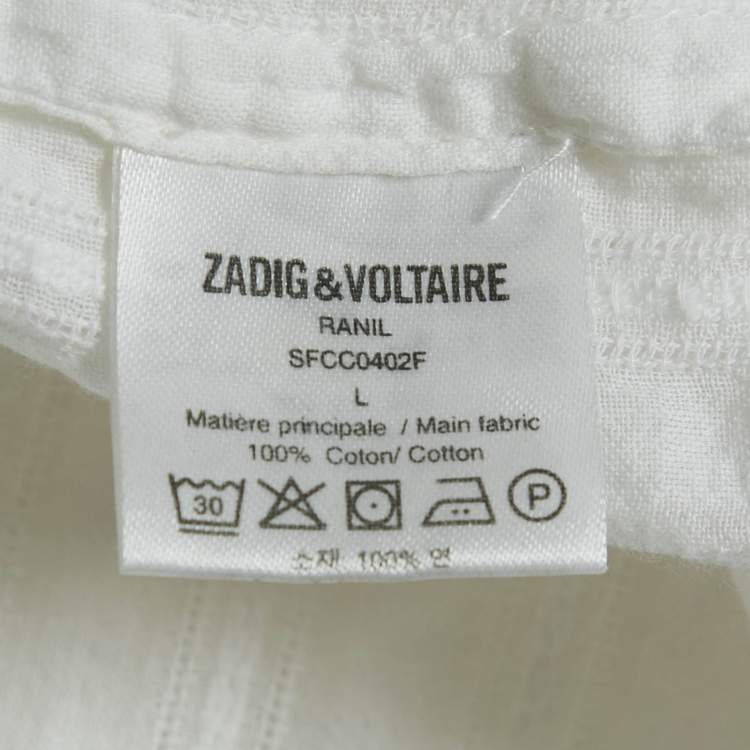 Pre Owned Zadig & Voltaire White Striped Lace Trim Cotton Mini Dress L