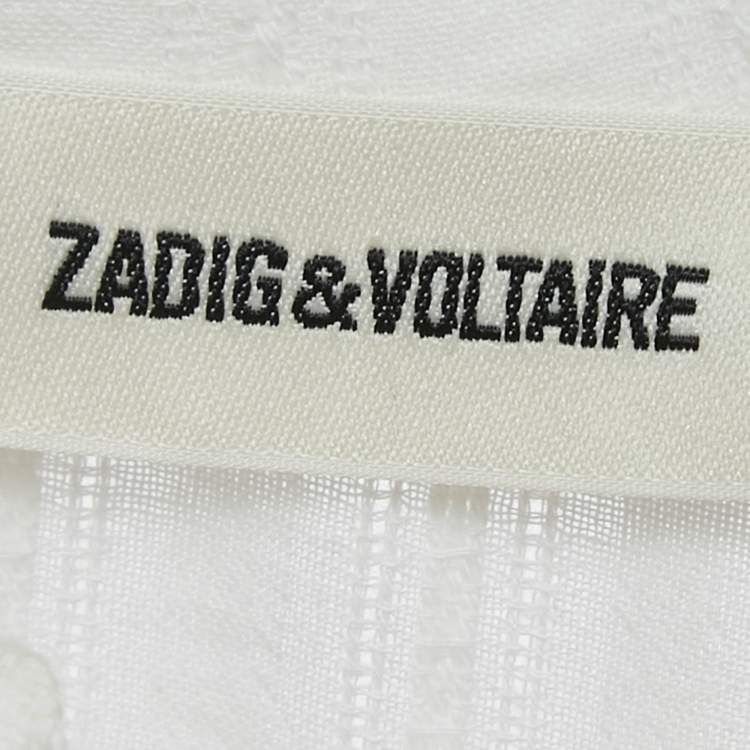 Pre Owned Zadig & Voltaire White Striped Lace Trim Cotton Mini Dress L