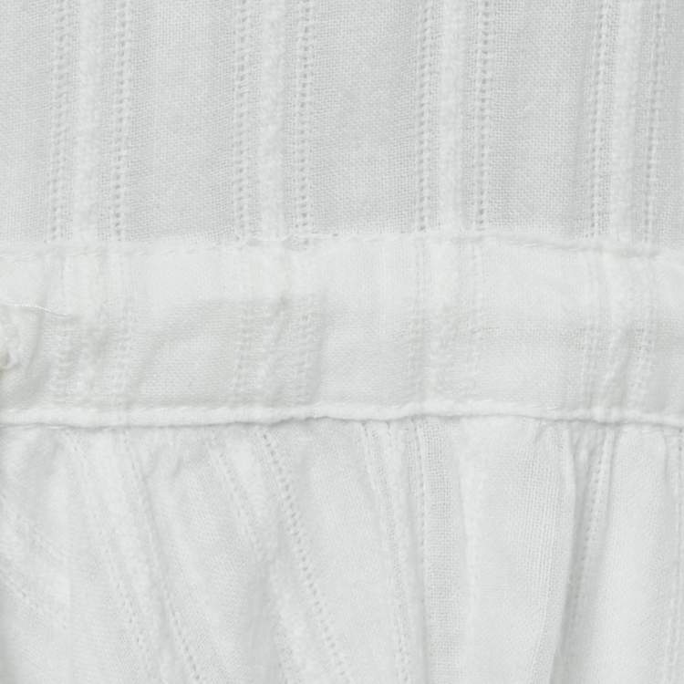 Pre Owned Zadig & Voltaire White Striped Lace Trim Cotton Mini Dress L