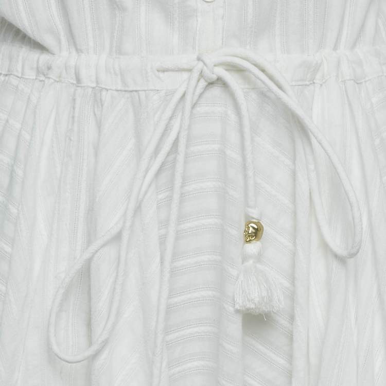 Pre Owned Zadig & Voltaire White Striped Lace Trim Cotton Mini Dress L