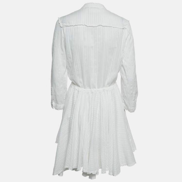Pre Owned Zadig & Voltaire White Striped Lace Trim Cotton Mini Dress L