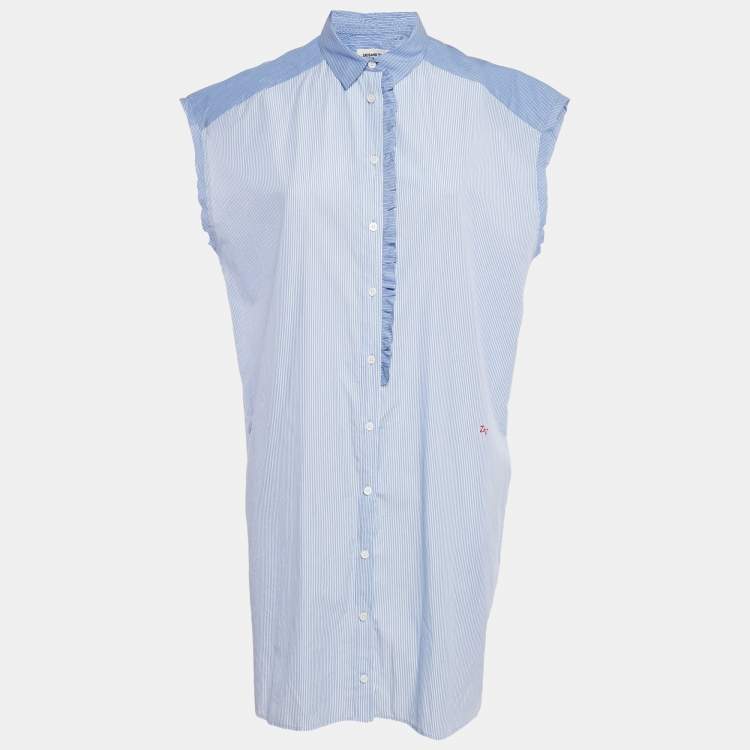 Pre Owned Zadig & Voltaire Blue Stripe Cotton Button Front Ruffled Rilt Mini Dress S