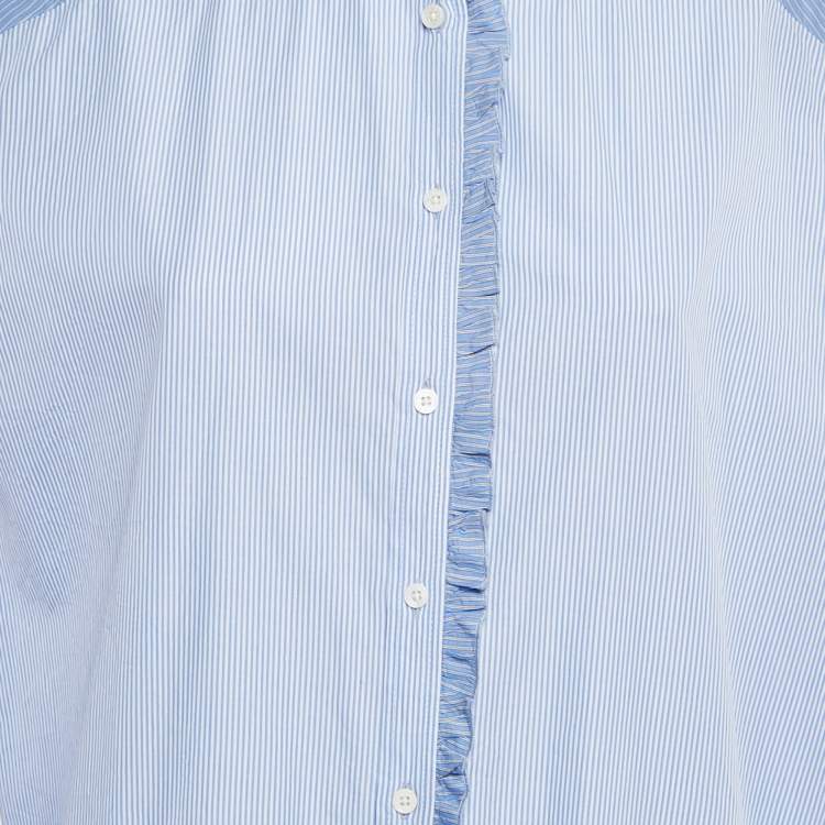 Pre Owned Zadig & Voltaire Blue Stripe Cotton Button Front Ruffled Rilt Mini Dress S