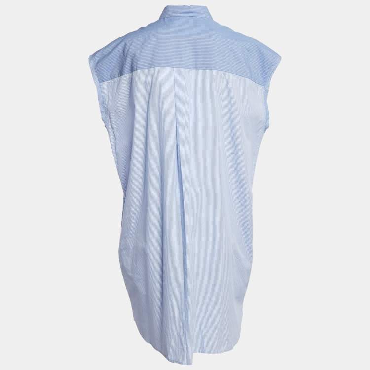 Pre Owned Zadig & Voltaire Blue Stripe Cotton Button Front Ruffled Rilt Mini Dress S