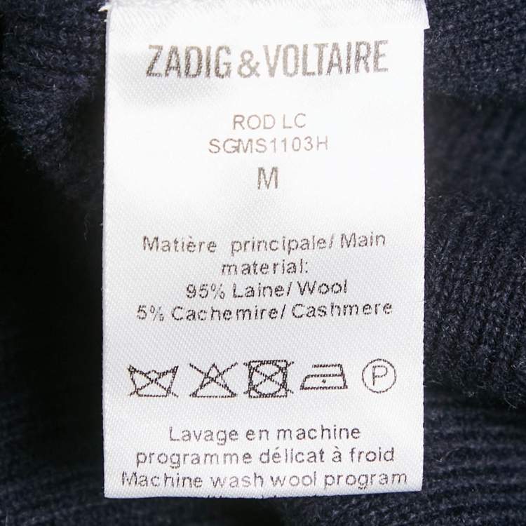 Pre Owned Zadig & Voltaire Grey/Navy Blue Wool Crew Neck Rod Jumper M