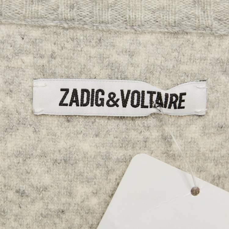 Pre Owned Zadig & Voltaire Grey/Navy Blue Wool Crew Neck Rod Jumper M