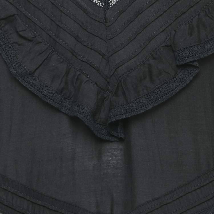 Pre Owned Zadig & Voltaire Black Lace Trim Rilli Cotton Asymmetric Midi Dress M