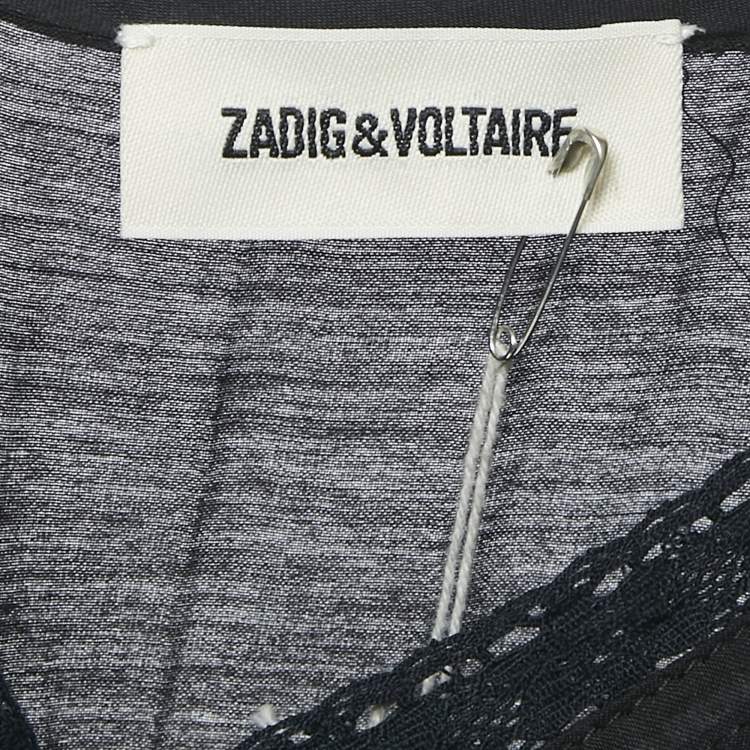 Pre Owned Zadig & Voltaire Black Lace Trim Rilli Cotton Asymmetric Midi Dress M