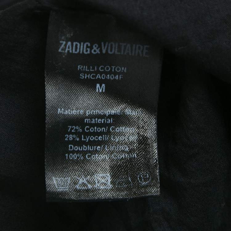 Pre Owned Zadig & Voltaire Black Lace Trim Rilli Cotton Asymmetric Midi Dress M