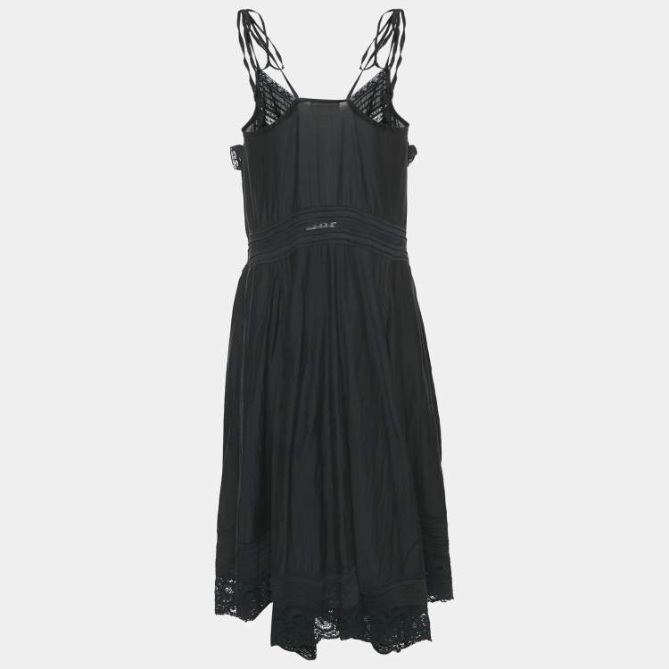 Pre Owned Zadig & Voltaire Black Lace Trim Rilli Cotton Asymmetric Midi Dress M