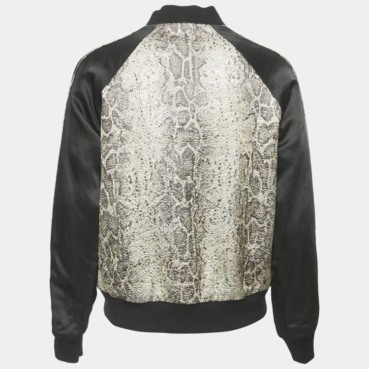 Pre Owned Zadig & Voltaire Deluxe Grey Jacquard and Satin Billy Snake Jacket M