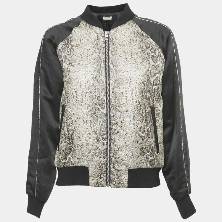 Pre Owned Zadig & Voltaire Deluxe Grey Jacquard and Satin Billy Snake Jacket M
