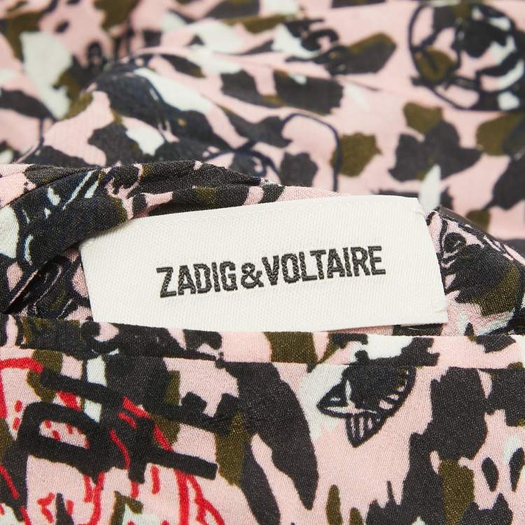 Pre Owned Zadig & Voltaire Pink/Black Printed Crepe Reversible Billy Leo Jacket XS