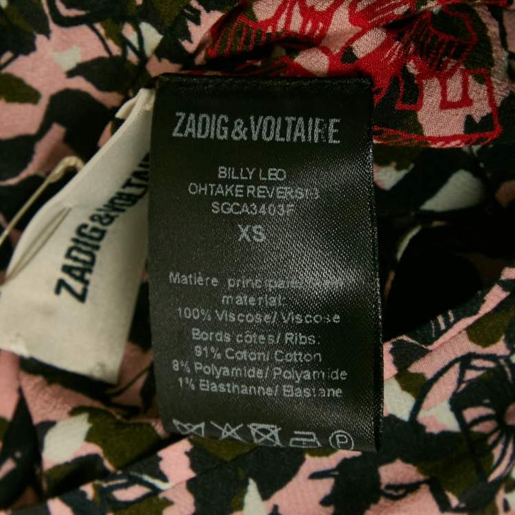 Pre Owned Zadig & Voltaire Pink/Black Printed Crepe Reversible Billy Leo Jacket XS