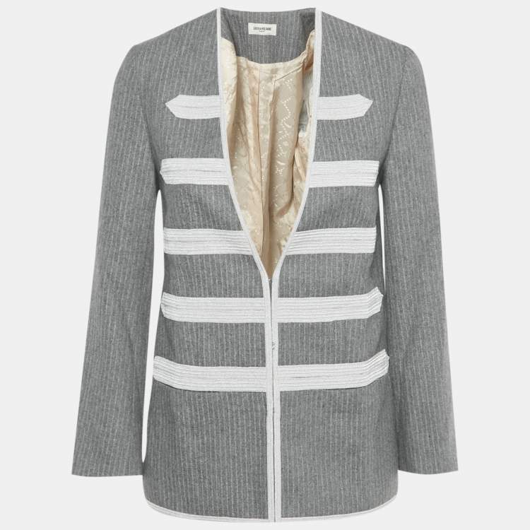 Pre Owned Zadig & Voltaire Grey Pinstripe Wool Blend Judo Style Ville Jacket S