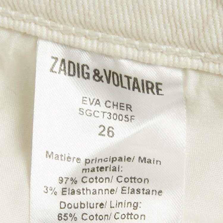 Pre Owned Zadig & Voltaire White Denim Eva Cher Jeans S Waist 28"