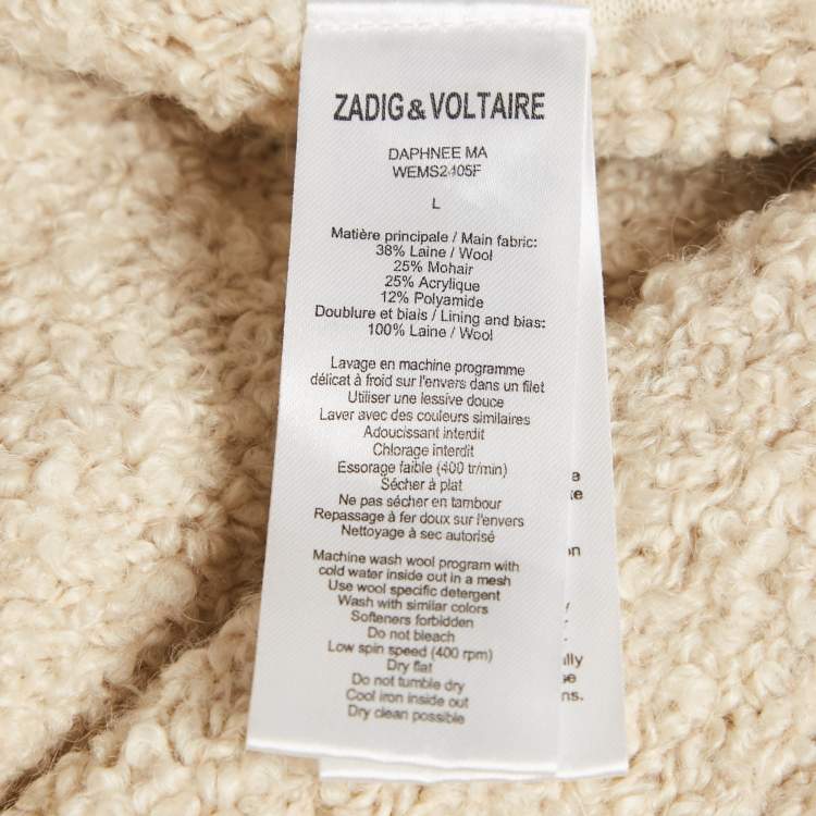 Pre Owned Zadig & Voltaire Cream Boucle Open Front Daphnee Cardigan L