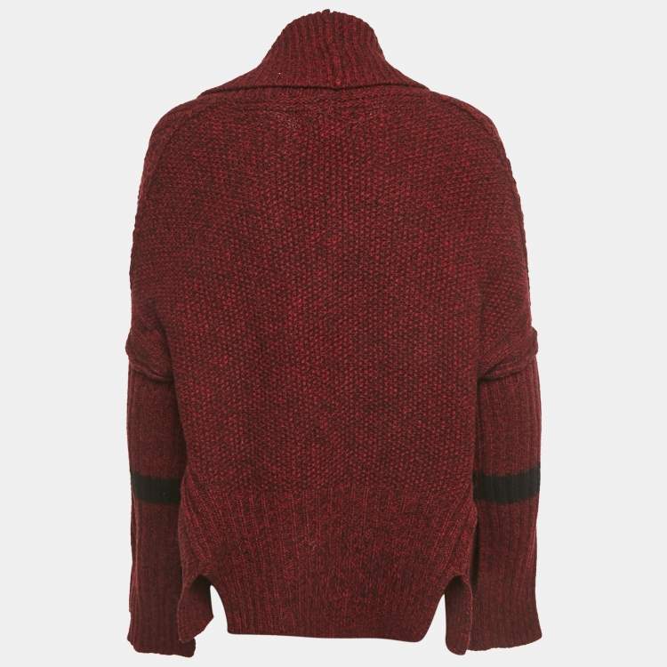 Pre Owned Zadig & Voltaire Burgundy Rib Knit Shawl Collar Mystic Cardigan XS/S