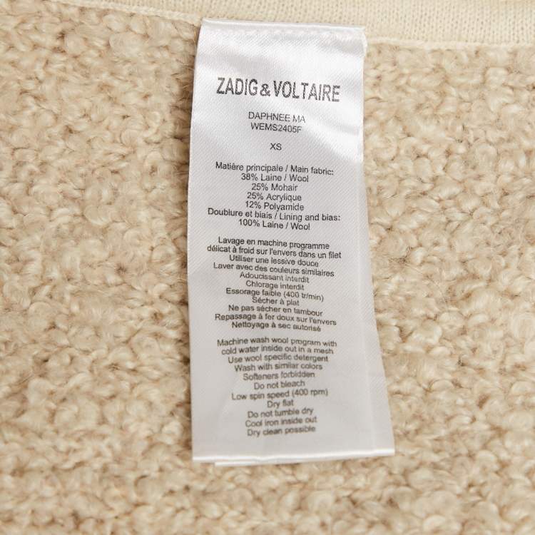 Pre Owned Zadig & Voltaire Cream Boucle Open Front Daphnee Cardigan XS