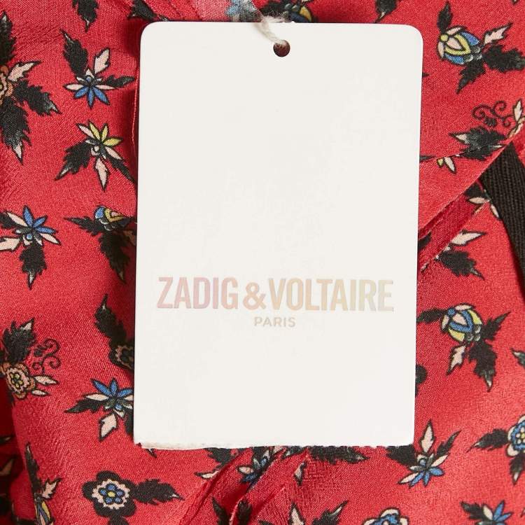 Pre Owned Zadig & Voltaire Red Floral Print Crepe Remus Liberty Mini Dress L