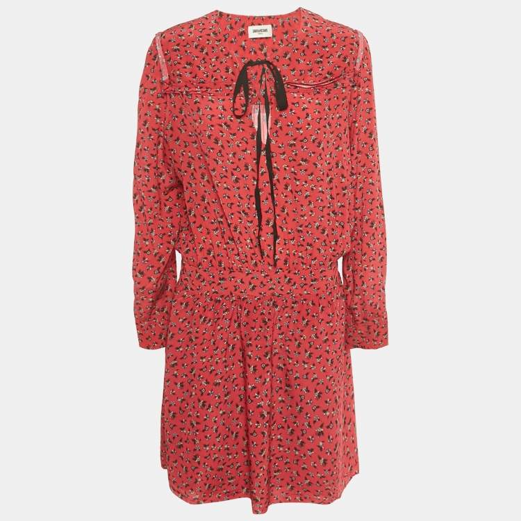 Pre Owned Zadig & Voltaire Red Floral Print Crepe Remus Liberty Mini Dress L
