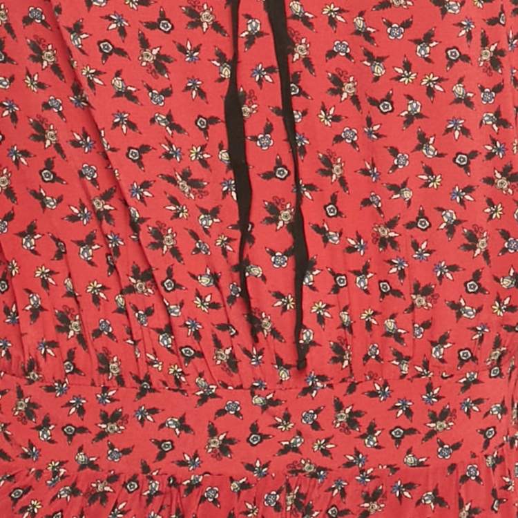 Pre Owned Zadig & Voltaire Red Floral Print Crepe Remus Liberty Mini Dress L