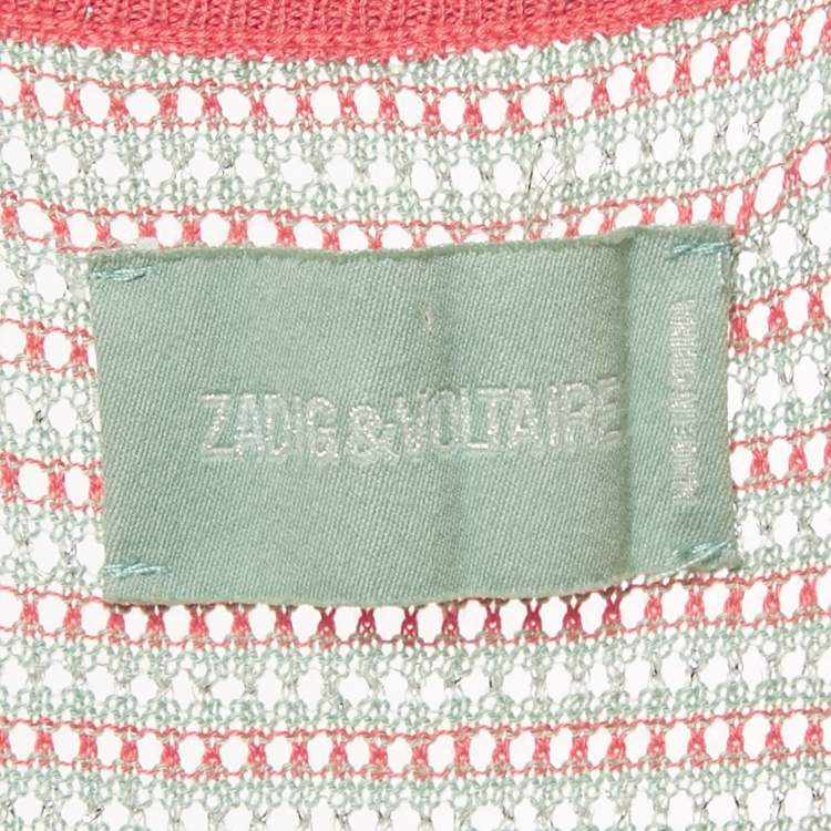 Pre Owned Zadig & Voltaire Blue/Pink Lurex Joss Fishnet Tank Top S