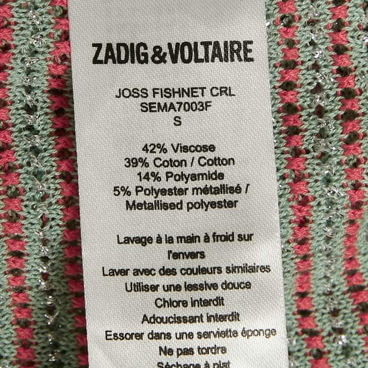 Pre Owned Zadig & Voltaire Blue/Pink Lurex Joss Fishnet Tank Top S