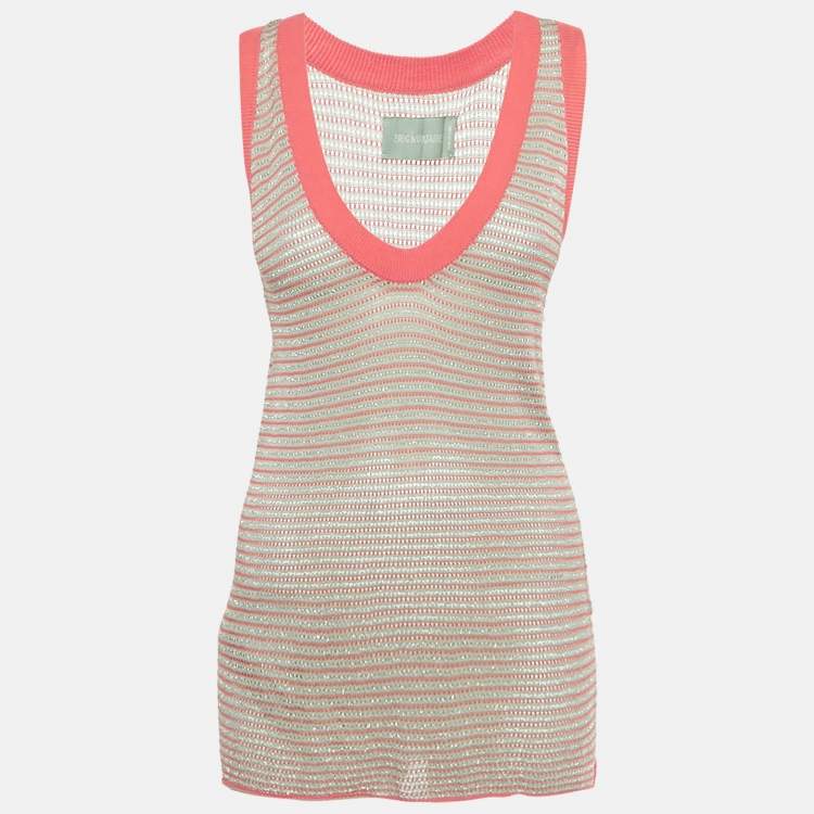 Pre Owned Zadig & Voltaire Blue/Pink Lurex Joss Fishnet Tank Top S