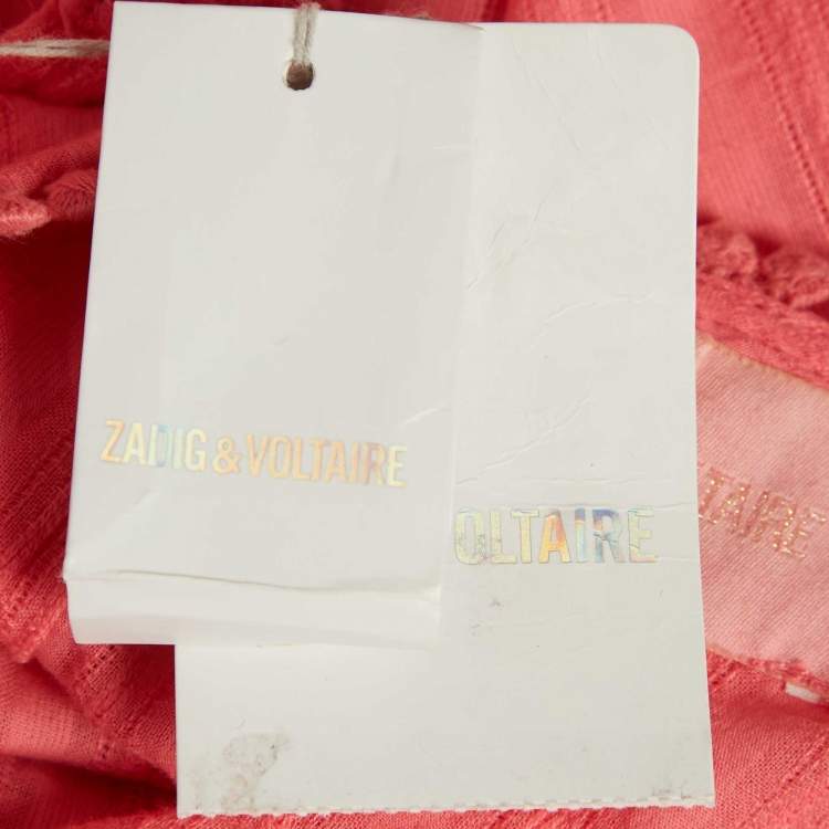 Pre Owned Zadig & Voltaire Pink Cotton Lace Insert Tani Top L