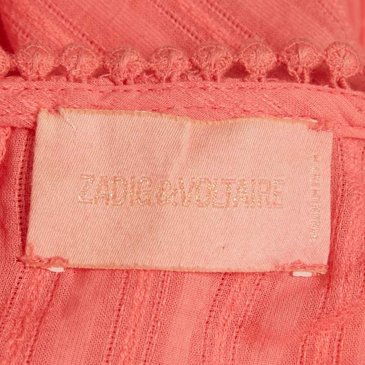 Pre Owned Zadig & Voltaire Pink Cotton Lace Insert Tani Top L