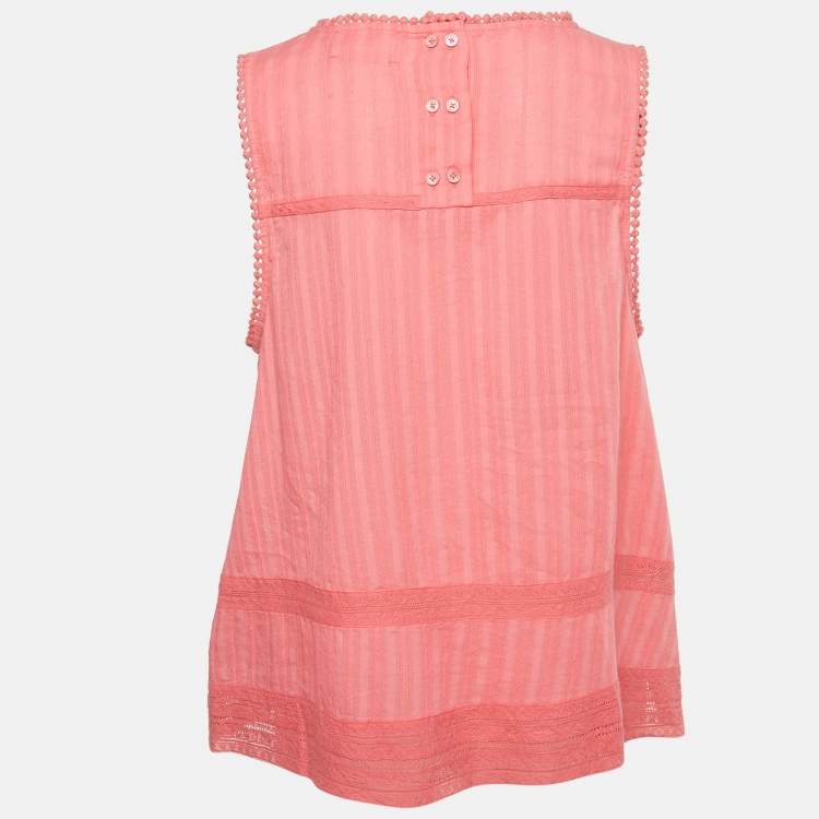 Pre Owned Zadig & Voltaire Pink Cotton Lace Insert Tani Top L