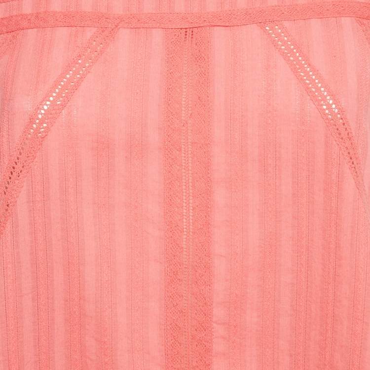 Pre Owned Zadig & Voltaire Pink Cotton Lace Insert Tani Top L