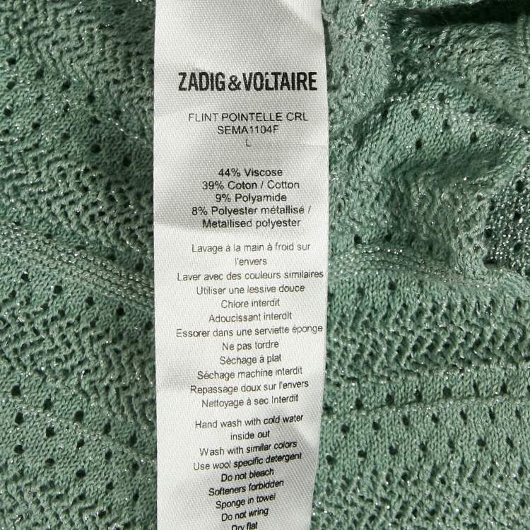 Pre Owned Zadig & Voltaire Mint Green Lurex Knit Sweater L