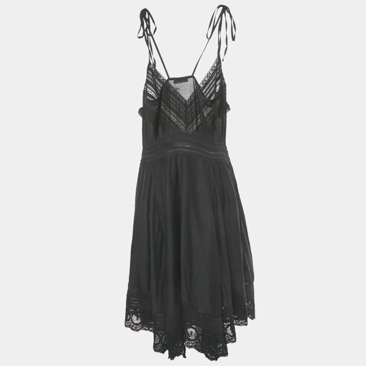 Pre Owned Zadig & Voltaire Black Lace Trim Cotton Rilli Asymmetric Midi Dress S